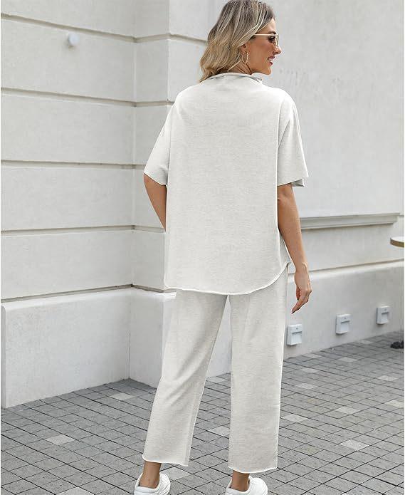 2025 Euro-American Spring/Summer Solid Color Two-Piece: Versatile Wide-Leg Pants & Top Set