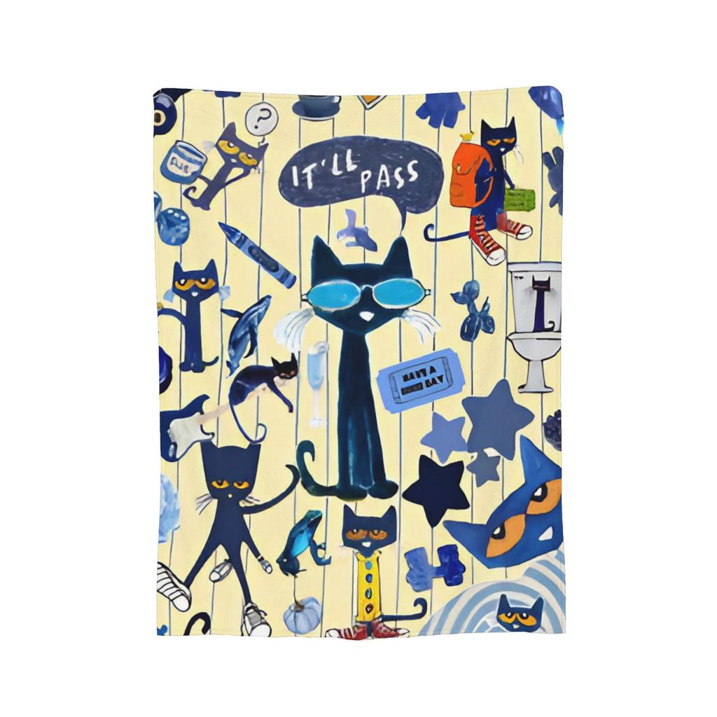 Pete the Cat Blankets Skateboarding Cat Flannel Funny Breathable Throw Blankets for Coverlet Spring Autumn