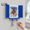 Key Holder Wall Decor with Hidden Storage Shelf, Mediterranean-Style Window Frame Photo Artistic Textured Shelf Display Stand, Functional Entryway