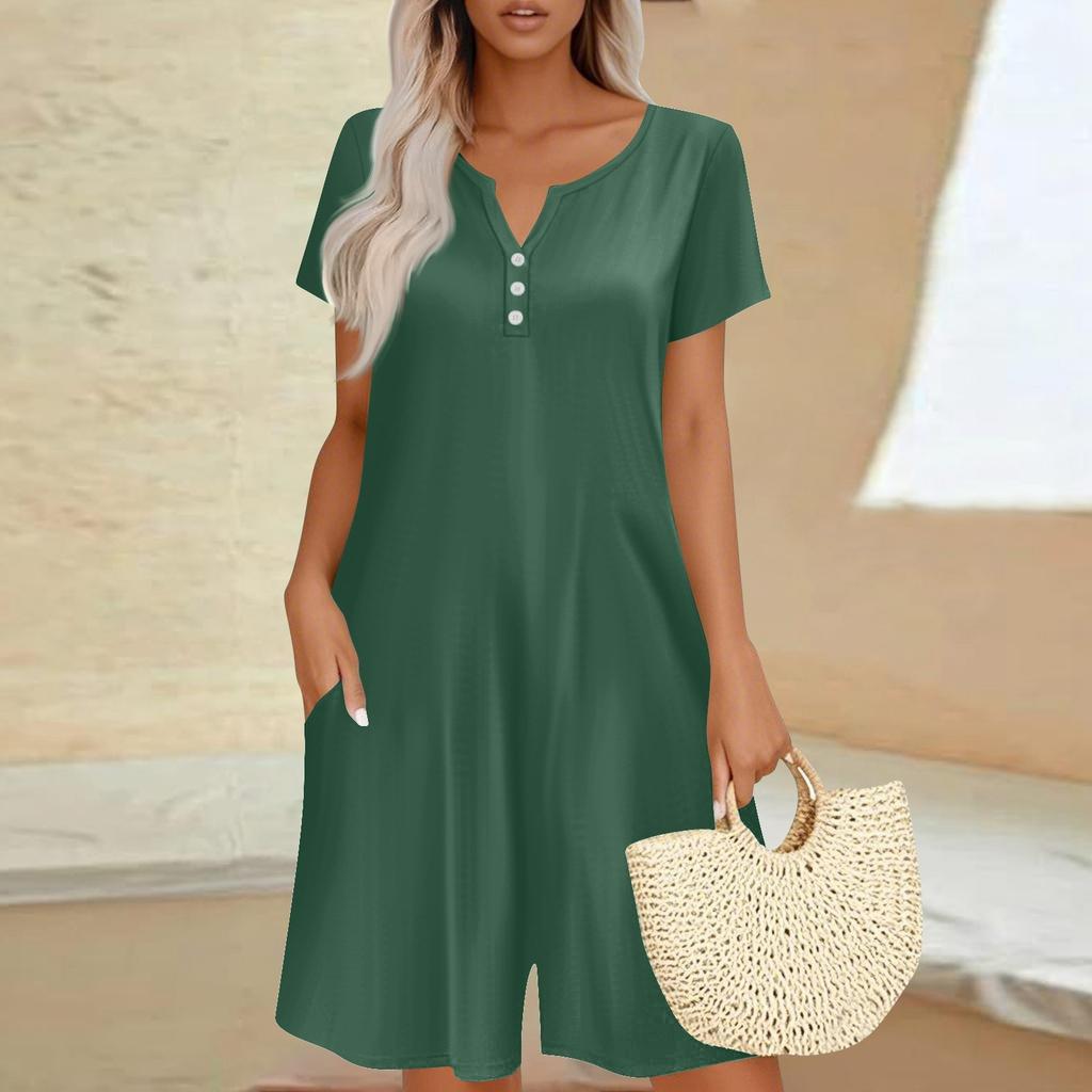 Womens Casual Short Sleeve Jumpsuit Fashion Top Jumpsuit Shorts Rompers With Pockets