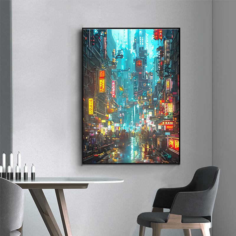 Prosperous Cyberpunk City Painting Canvas Poster Future World Wall Art Picture for Living Room Bedroom Modern Home Decor Gift