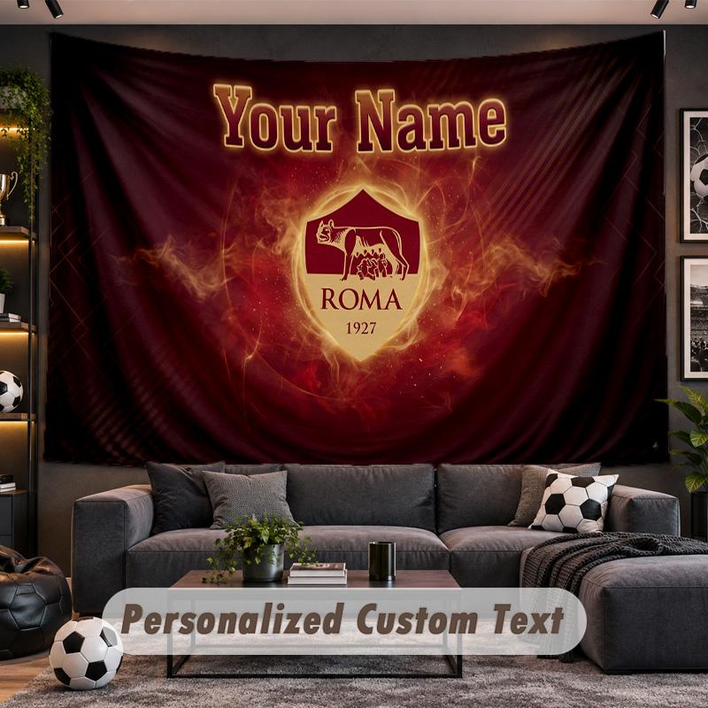AS Roma FC Personalized Tapestry Support Custom Name, Wall Art Home Decoration