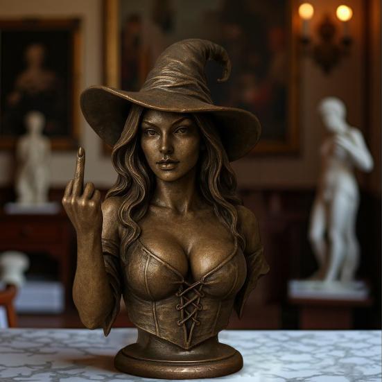 Halloween Middle Finger Witch Ornament Resin Women Bust Figurine Statue Sculpture Home