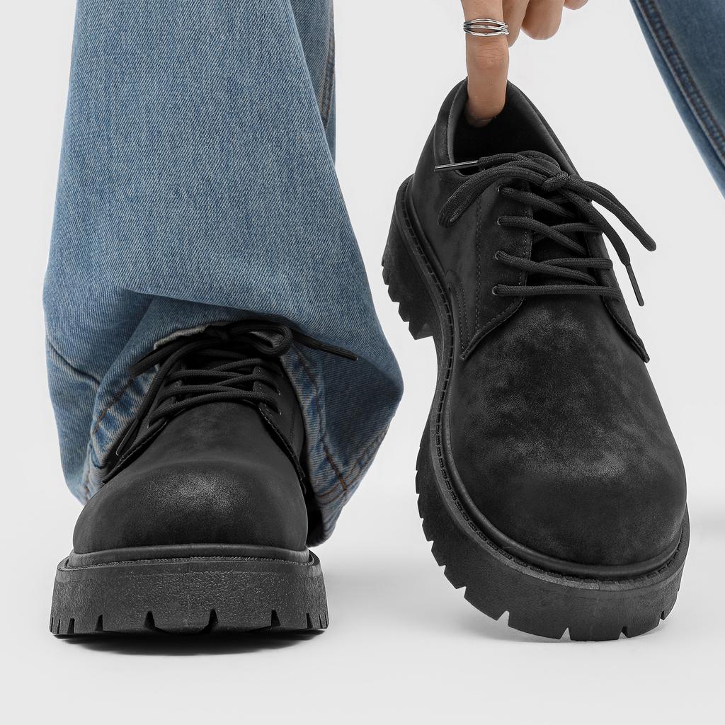 Męskie buty Derby Vintage Buty robocze Gruba podeszwa Skóra zamszowa Oddychające Wygodne Antypoślizgowe Buty podwyższające Męskie Casualowe Sneakersy