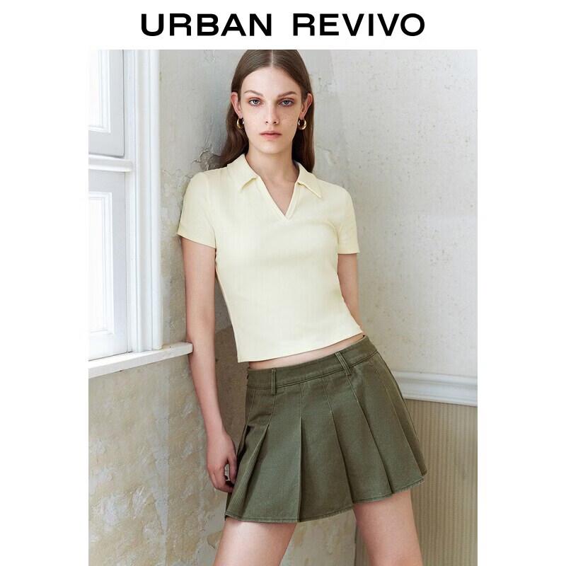 UR2026 Women s Color-block Lapel Short Sleeve T-shirt M