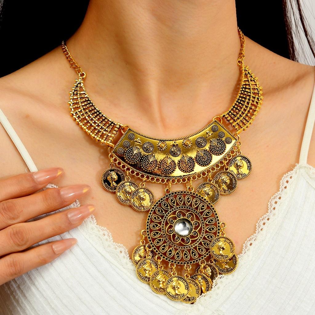 Ethnic Style Coin Pendant Necklace With Tassels For Party Wear Womens Jewelry