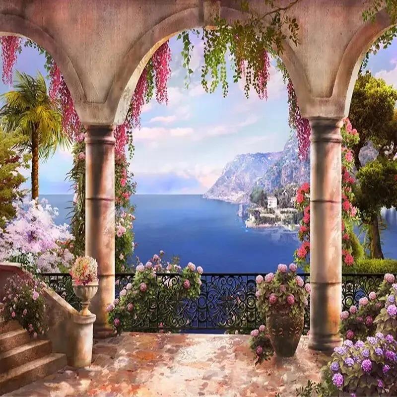 European Style 3D Wallpaper Seaside Landscape Custom Photo Mural Living Room Restaurant Home Decor Wall Painting Backdrop