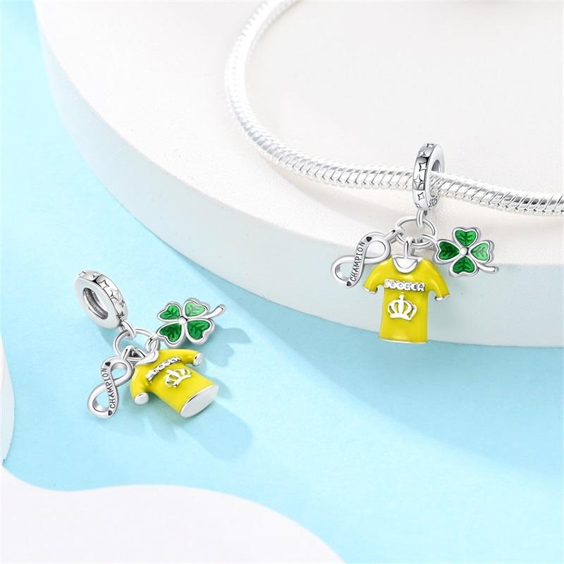 100% Copper Four Leaf Clover Lucky Numbers Soccer Charms Pendants Fit Qikaola Original Bracelets Fine Diy Jewelry