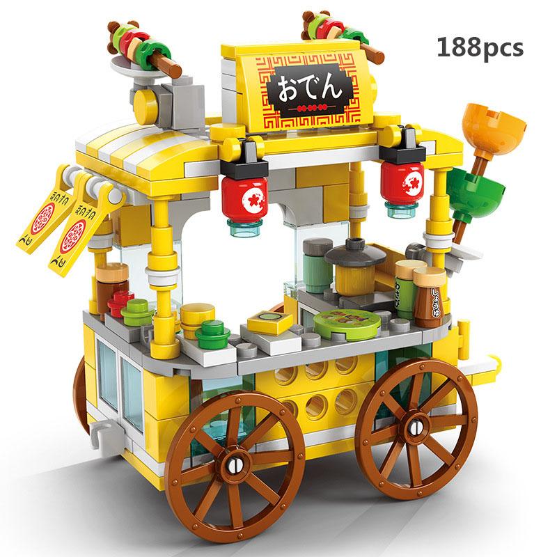 City Japanese Street View Food Vehicle Shop Barbecue Sushi Shaved Ice Ramen Car Model Building Blocks Friend Girl Bricks Toy