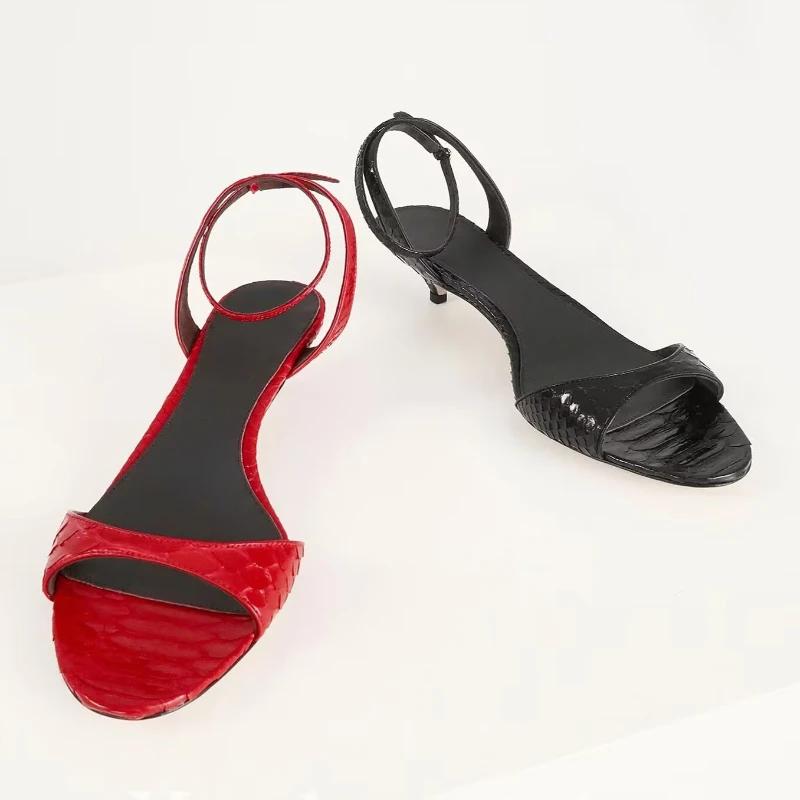 Fashion Red Kitten Heel Brand Women Sandals Sexy Open Toe Ankle Strap Buckle Designer Shoes Elegant Shallow Office Shoe Zapatos De Mujer