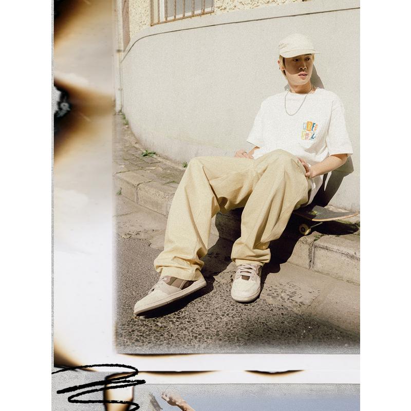 Li Ning Skateboard Series Letter Round Neck Comfortable Versatile Breathable Short Sleeve T-Shirt Unisex Tops Off-White AHSU933-2