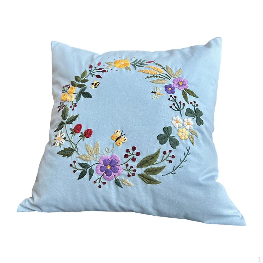 Embroidery Kit for Adults Pillow Cover Gift with Threads Cushion Floral Simple Bedroom