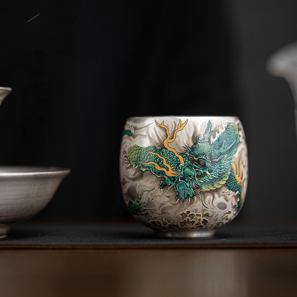 Ceramic Dragon Tea Cup Espresso Cup Master Cups Silver Coffee Mugs Chinese Style 120ml