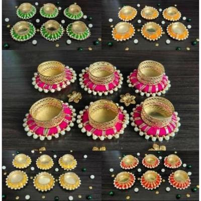 Beautiful Pearl Vibrant Color Candle Holder for Diwali, Event and Festival Decorations.