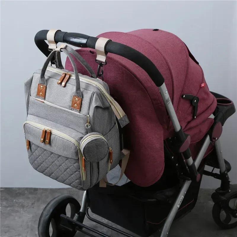 Mummy Backpack With Foldable Crib Soft Mattress Multifunctional Mommy Bags Baby Bottle Insulation Storage Bags Diaper Organizer