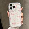 Pink Cherry Bowknot Clear Wavy-edge Phone Case for Samsung Galaxy S26 Ultra S25 Plus S24 S23FE A17 A57 A37 A16 A36 A56 A55 Cover