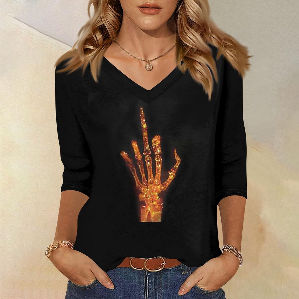 3/4 Sleeve Shirts For Women Cute Print Graphic Tees Blouses Casual Plus Size Basic Tops Pullover