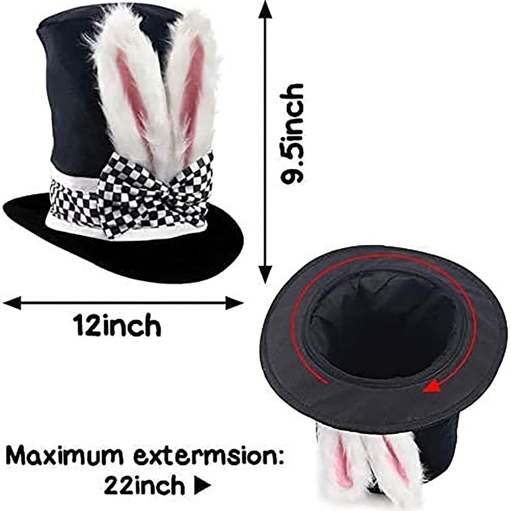 PESENAR Easter White Bunny Top Hat with Bunny Ears Crazy Hat Costume Accessories