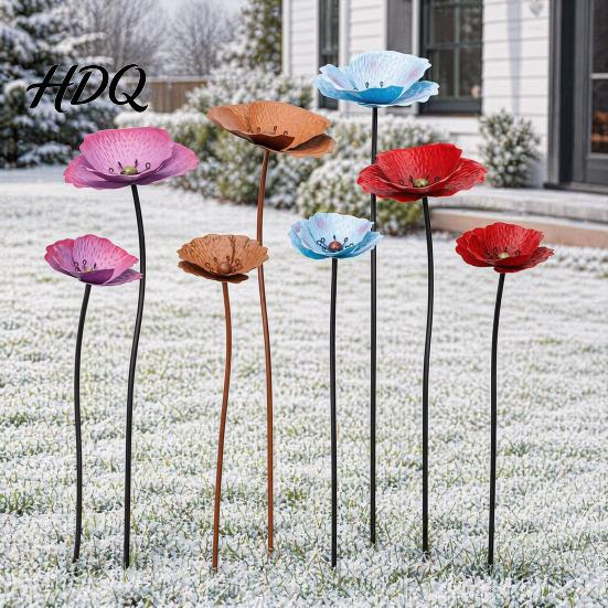 Unique Metal Floral Arrangement 2Pcs Flowers for Outside Decorative Garden Stakes Flower Bed Decor Plant Year-round Decorations Art Outdoor