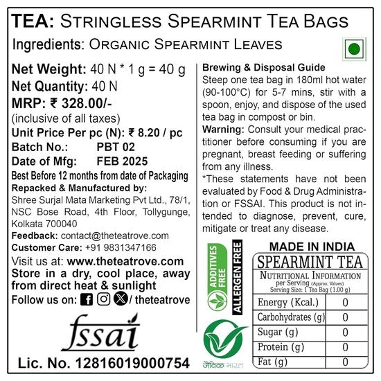 The Tea Trove Organic Spearmint Tea Bags - 40 Eco-Friendly Tea Bags (Pack Of 1), 0.04 Kg
