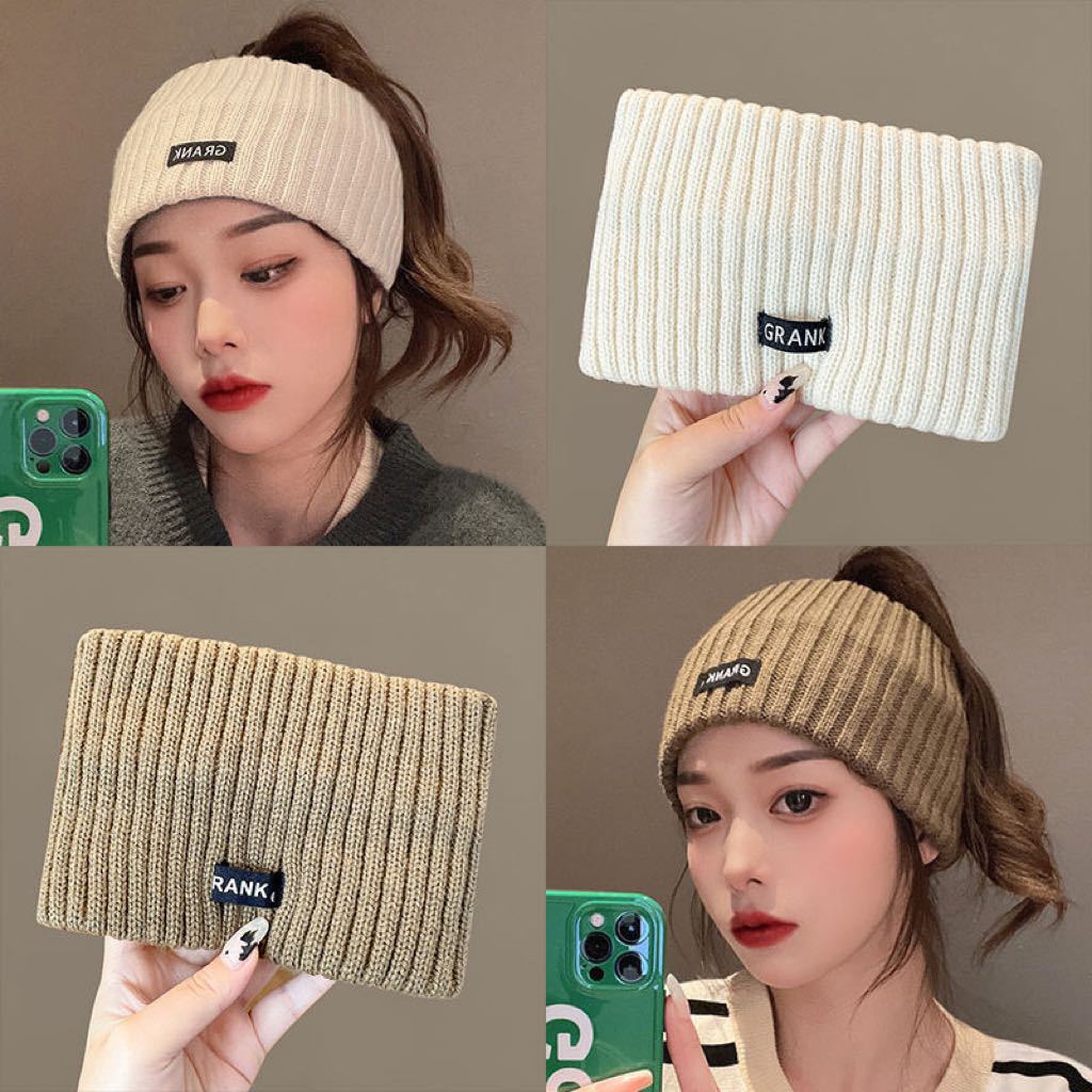 Knitted headband women's new forehead protection, windproof wipe cover, headband plush wide-brimmed headscarf, sports headgear winter