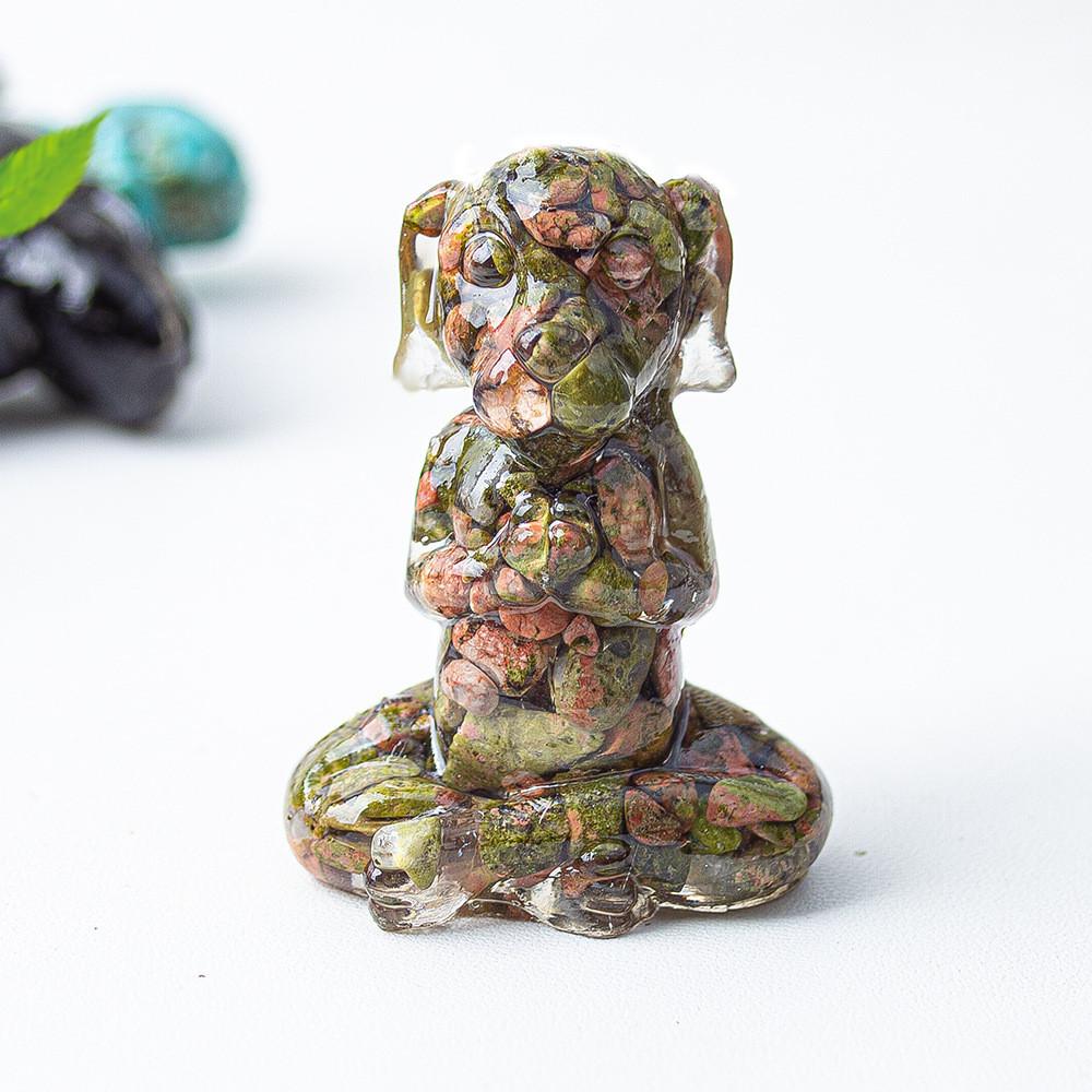 Zen Sitting Dog Resin Art Desk Decor Handmade Crystals For Meditation Gift
