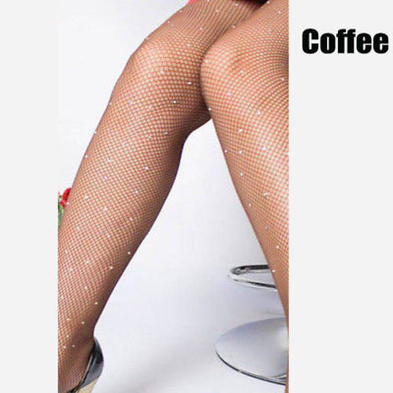 

High Stretch Stockings Rhinestone Mesh Hollow Fashion Simple Unique Base Style Coffee