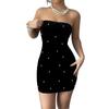 2025 Léto Dámské Sexy Perlové šití Společenské šaty Bez ramínek Bodycon Slim elastické Obepínající boky Černé Minišaty Dámské Oblečení