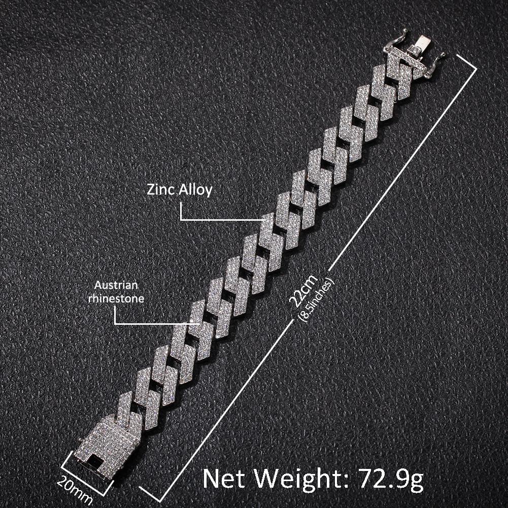 

THE BLING KING 20mm Miami Prong Cuban Link Bracelet 3 Row Full Iced Out Rhinestones 7inch 8inch Bracelet Mens Hiphop Jewelry 7inch розового золота