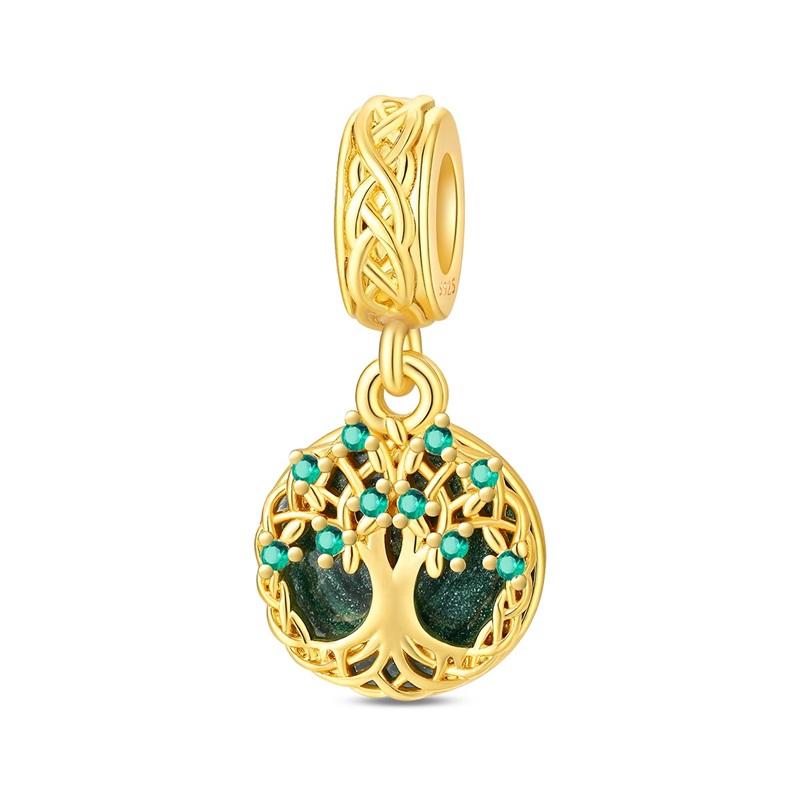 925 Silver Gold Series DIY Charms Beads Inlaid Zirconium Sun Leopard Pendants Fit Bracelet DIY Jewelry Making