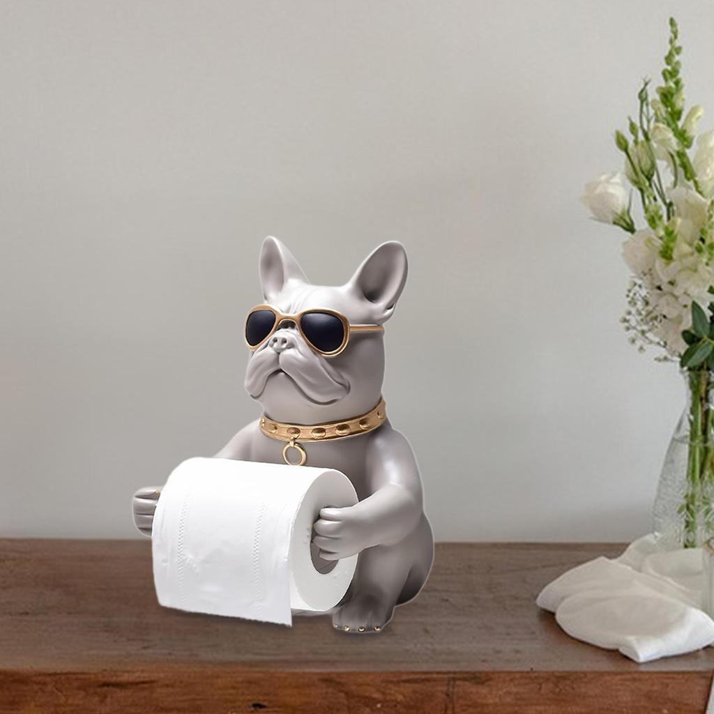 Dog Sculpture Toilet Paper Holder Resin Decoration Desktop Ornament Tissue Roll Dispenser for