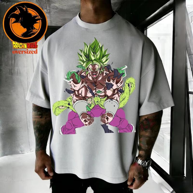 2026 Summer Dragon Ball Retro Pure Cotton Mens Tshirt Brolly Fullform Printed Oversized Casual Shirt Unisex Parentchild Suit