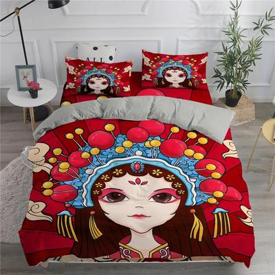 Cartoon Peking Opera Bedding Set Boys Girls Twin Queen Size Duvet Cover Pillowcase Bed Kids Adult Fashion Home Textileextile