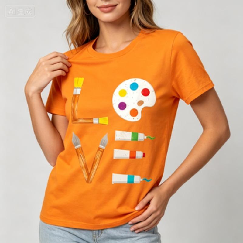 Cotton Basic Top Colorful Brush Palette Paint Tube Love Graphic Art Lover Inspirational Design Comfort Loose Short Sleeve Tees