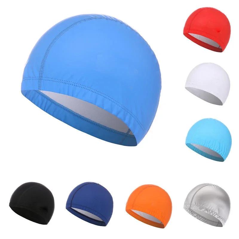 PU Fabric Swimming Cap for Men Women Waterproof Swim Pool Hat Water Sport Protect Ears Long Hair Bathing Caps Cover for Adults