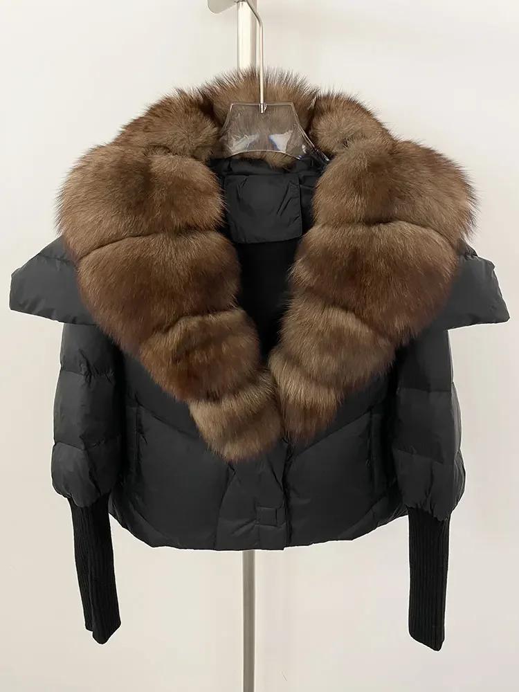 

OFTBUY Зимнее пальто Женское с воротником из натурального меха лисы Толстое теплое короткое белое утиное пуховое повседневное верхнее белье Верхняя одежда Уличная одежда Новинка M