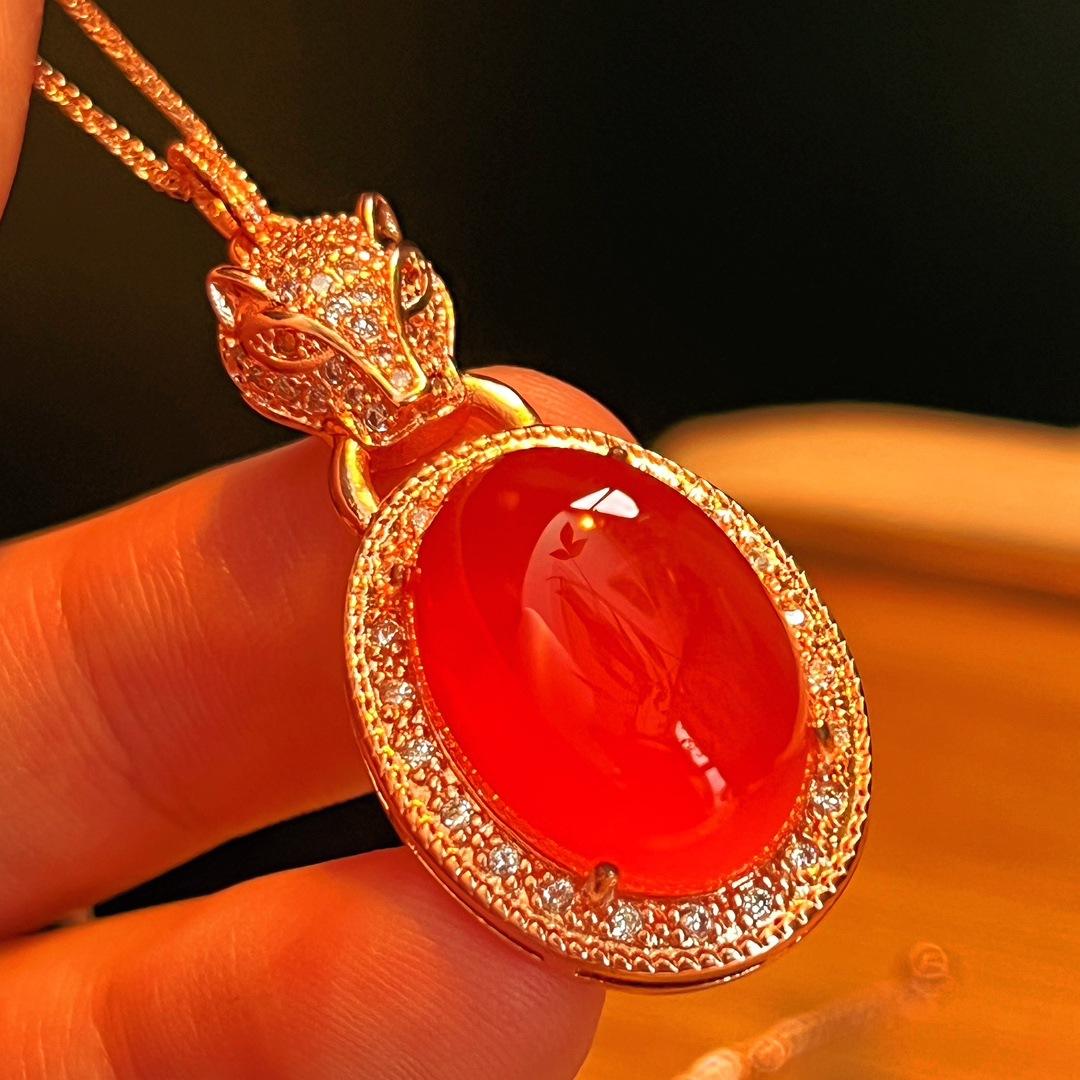 

Jade Red Ice Color Glowing Natural Carnelian Pendant Agate Pendant Real Shot