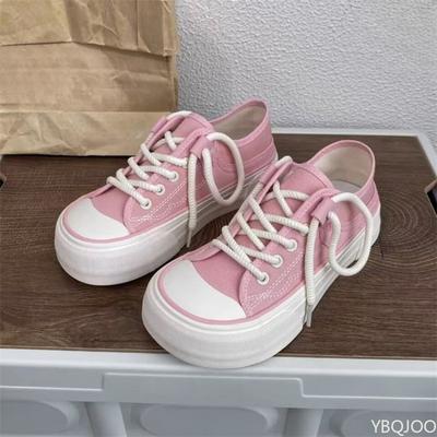 Fashion Spring Fashion Lace Up White Casual Anti Slip Thick Soled Canvas Shoes New Niche Round Toe Comfortable Cute Women's Shoes