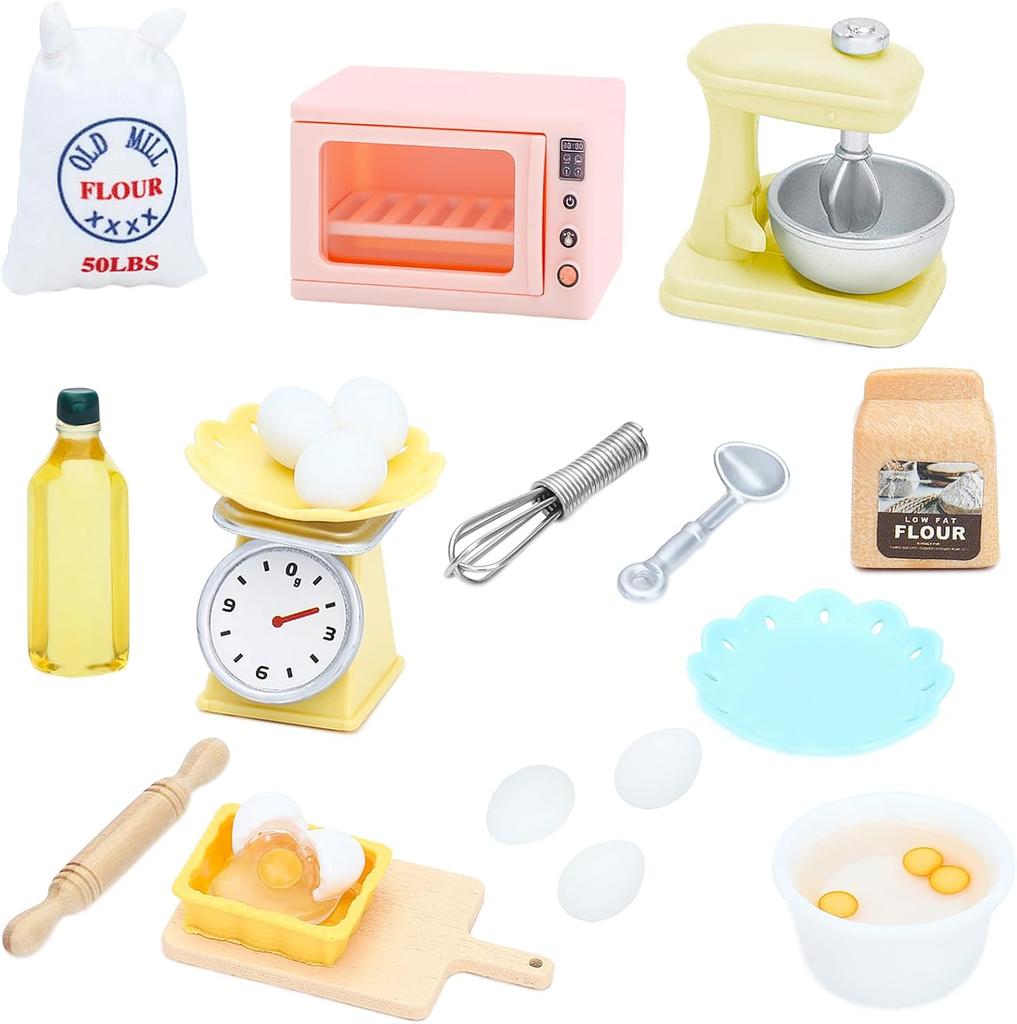 22Pcs Miniature Dollhouse Accessories Mini Stuff with Stand Mixer Kitchen Scale Flour Rolling Pin for Dollhouse Kitchen Toys