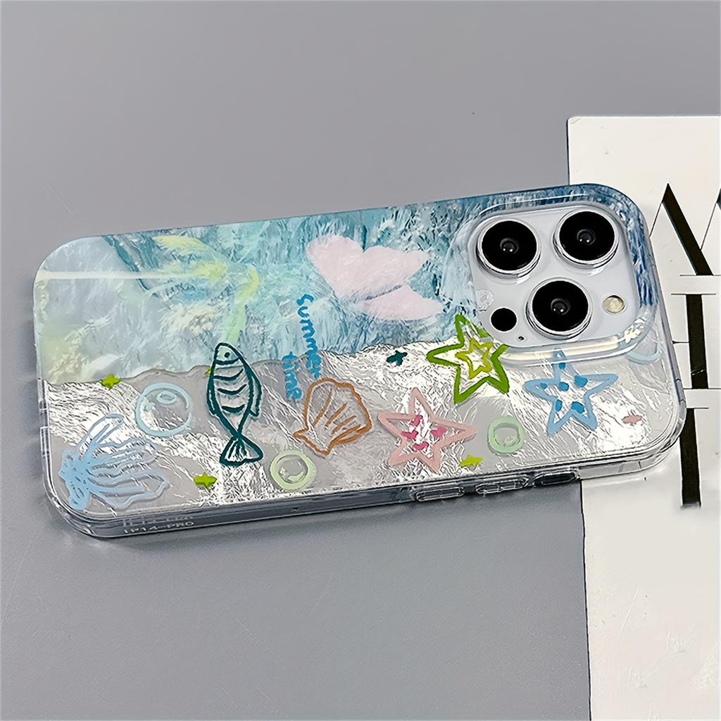 Summer Ocean Fish Butterfly Case For iPhone 16 15 14 13 12 11 Pro Max Plus With Lovely Starfish Bracelet Anti-Lost Cove