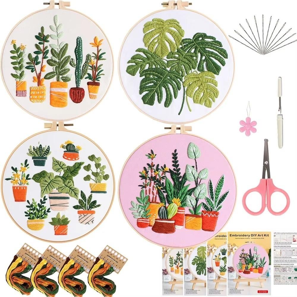 Embroidery Hoop Embroidery Stitch Practice Kit Needle Thread DIY Crafts Plant Embroidery Kit Needle Punch Handmade Ornament