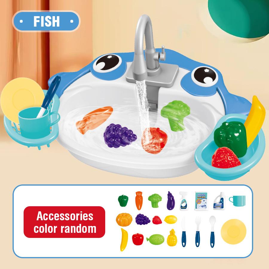 Non-Toxic Children'S Dishwashing Table Kitchen Pretend Play Faucet Cycle Out Recycling Water Electric Sink Kit Plastic Toys For Children Gift