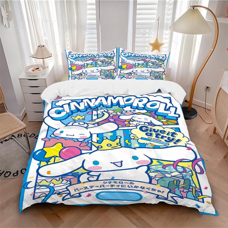 3pcs Cinnamoroll's Magical Birthday Adventure Print Bedding Set (1 Cover + 2 Pillowcases, Without Inserts), Soft and Comfortable S007