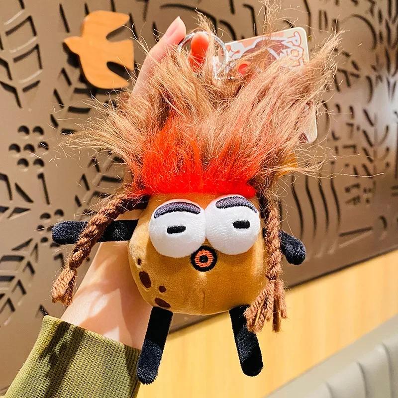 Fun Potato Doll Long Hair Plush Toy Doll Backpack Decoration Pendant Phone Chain Funny Keyrings Halloween Gifts for Girls Boys