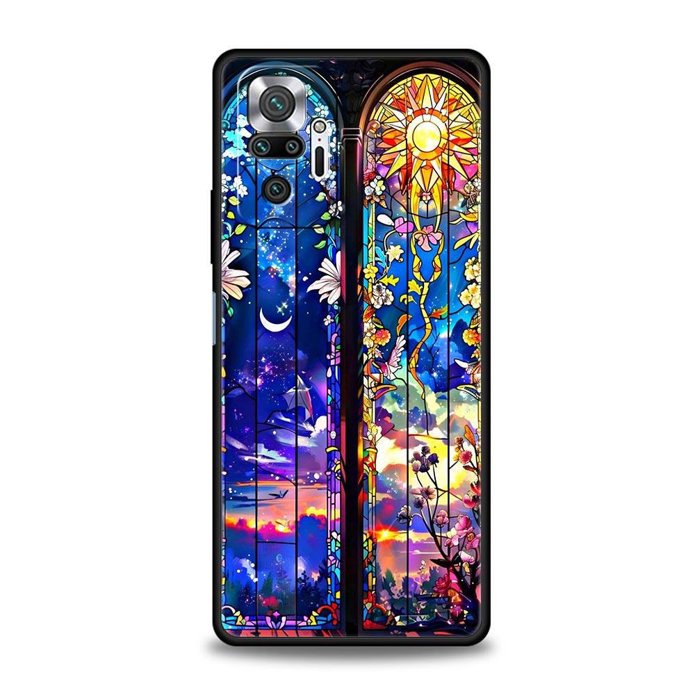 Beautiful Sun Moon Glass Phone Case Cover for Redmi 14C 10C Note 15 14 13 12 10 11 K40 Pro Plus Soft TPU Shockproof Shell Fundas