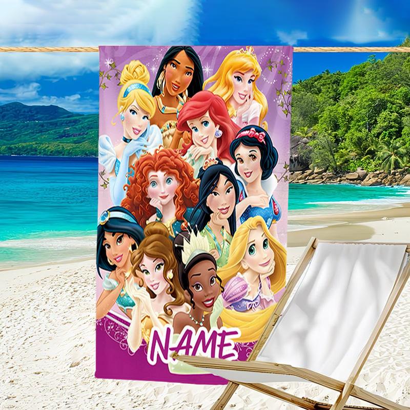 1pc Princess2 Beach Towel with Custom Name, Beach/Swimming/Bath/Picnic/Camping Towel, Suitable for Seaside Beaches