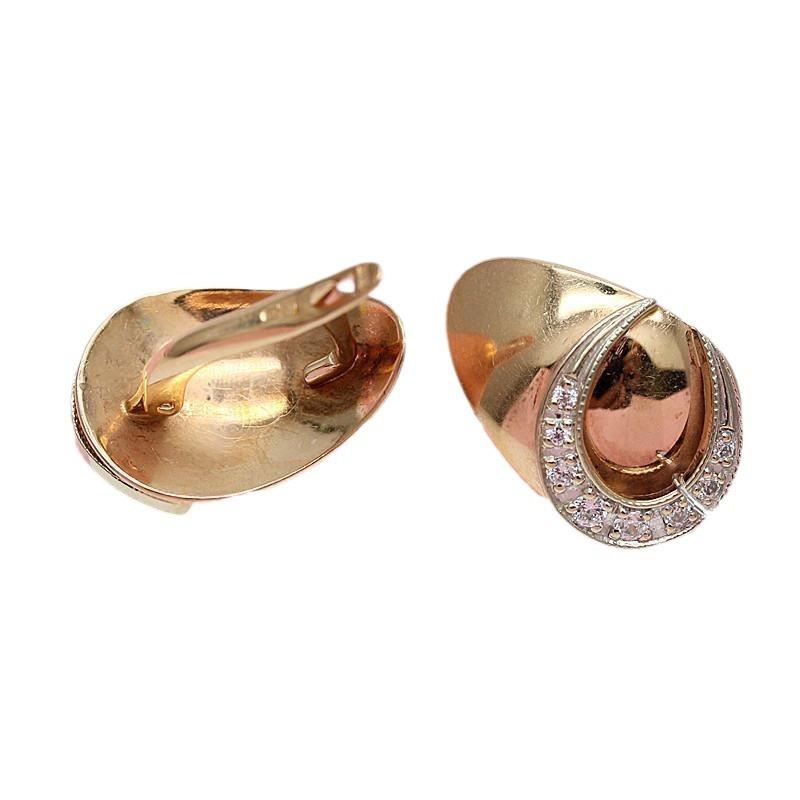 Exquisite Russian Purple Gold Inlaid Zircon Moon Earrings, Luxury Fashion Temperament Versatile Rose Gold Plated Ear Buckles