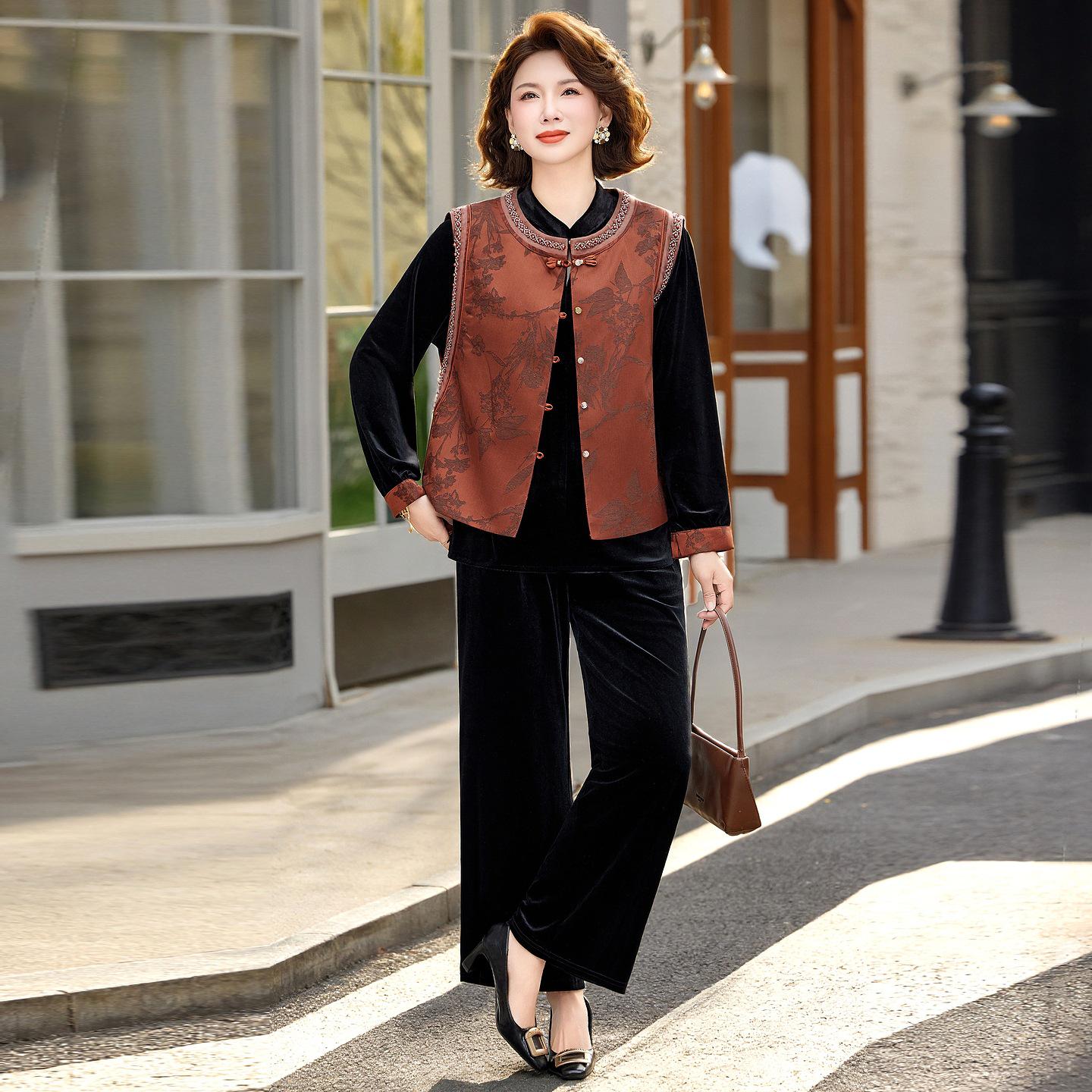

Stylish Spring Outfit Set for Mid-Aged and Elderly Women - Elegant Chinese-Style Mother s Clothing 4XL (For 140-155 Jin)