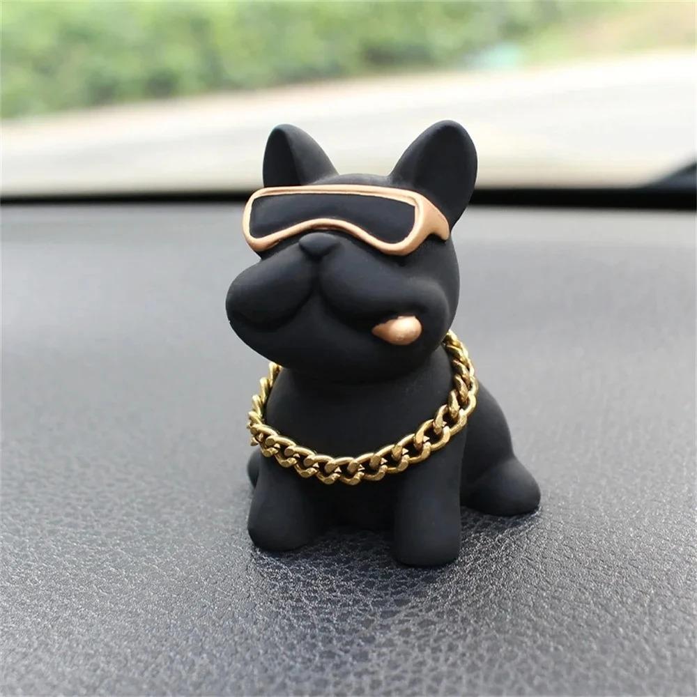Ornements de Voiture Bouledogue Résistants à l'Usure Sensation Confortable Résine Décoration de Tableau de Bord de Voiture Accessoires de Voiture Décoration Intérieure noir
