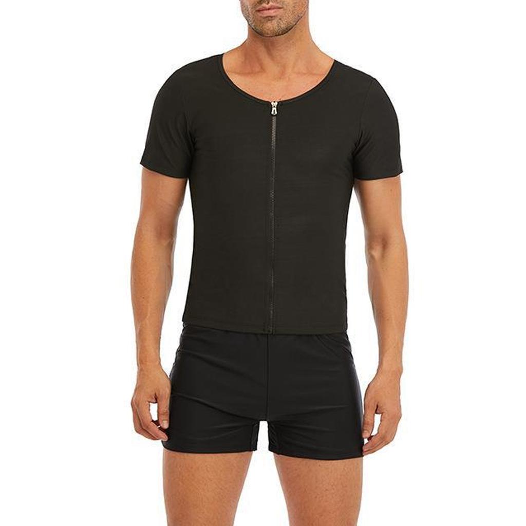 Traje de Sauna Sudadera para Hombre Camisetas de Manga Corta Adelgazante Top Térmico con Cremallera Camisa de Entrenamiento Moldeador Corporal para Hombre Ropa Moldeadora